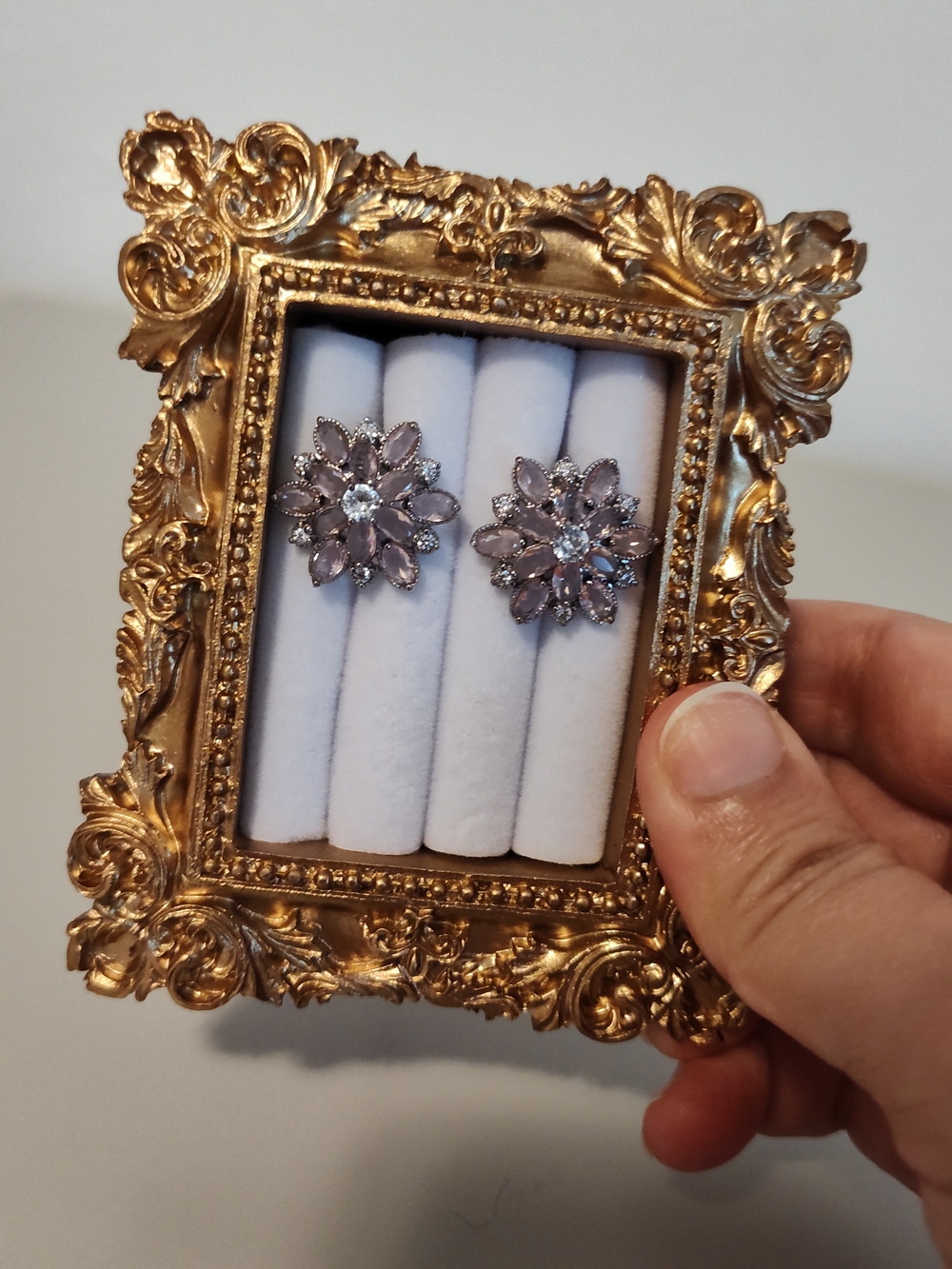 Floral Crystal Statement Earrings in Light Pink and Clear - Picture 6 of 7